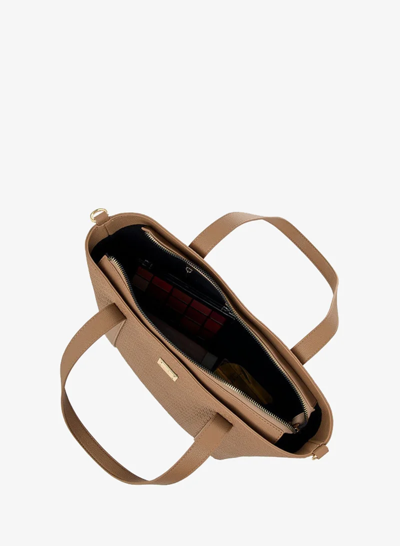 Flora Bella By Shoexpress beige Women's Monogram Embossed Tote Bag with Detachable Strap for Women | Best Price UAE