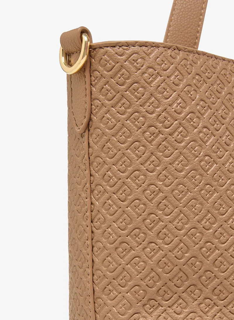 Flora Bella By Shoexpress beige Women's Monogram Embossed Tote Bag with Detachable Strap for Women | Best Price UAE