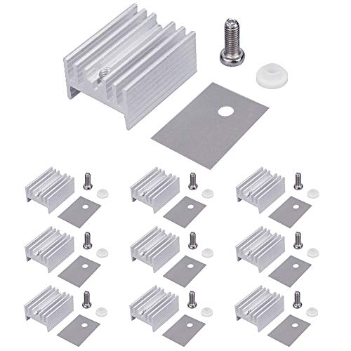 WayinTop 10 Packs TO-220 Aluminum Heatsink & Insulator/Mounting Kits for TO-220 MOSFET Transistor, TO-220 Heatsink + M3 Screw + Screw Washer + Insulator Rubberized Silicone (20mmx15mmx10mm) - Image 1