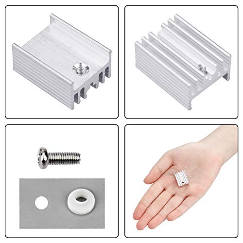 WayinTop 10 Packs TO-220 Aluminum Heatsink & Insulator/Mounting Kits for TO-220 MOSFET Transistor, TO-220 Heatsink + M3 Screw + Screw Washer + Insulator Rubberized Silicone (20mmx15mmx10mm) - Image 5