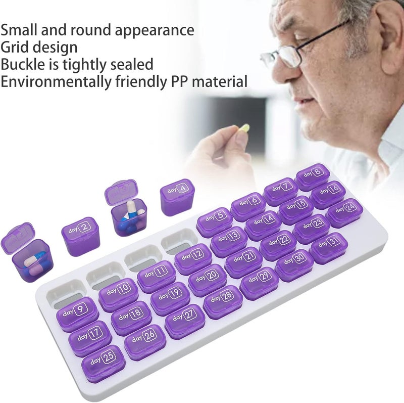 klarako Monthly Pill Organizer, 4 Weeks Pill Case Moisture-Proof, 31 Day 4 Week Pill Cases Small Compartments to Hold Vitamin and Travel Medicine Organizer Once a Day - Image 3