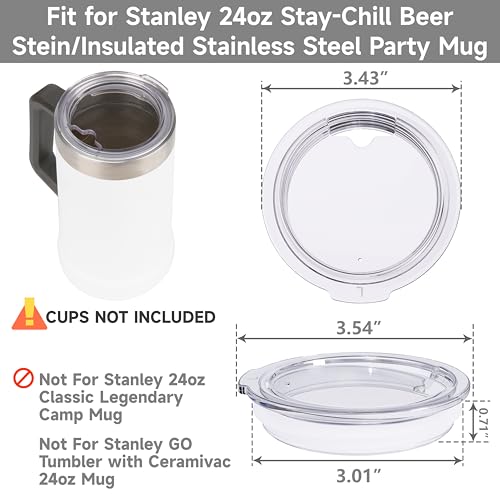 LUVCOSY 2PCs Replacement Cup Lids for Stanley 24oz Stay-Chill Beer Stein/Insulated Stainless Steel Party Mug, Transparent Drinking Cup Covers (Mug NOT Included) - Image 3