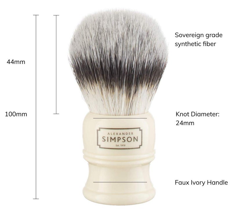 Simpson Shaving Brushes فرشاة حلاقة ألكسندر سيمبسونز ترافالغار 2 - T2 ألياف صناعية عالية الكثافة بمقبض مزيف عاجي - فرش حلاقة سيمبسون - حلاقة رطبة فاخرة رغوة سميكة وفاخرة شعيرات كثيفة وناعمة جداً - Image 4