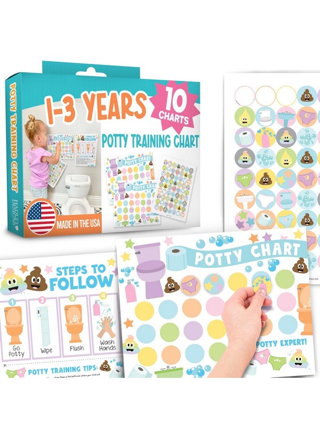 Hadley Designs Potty Training Chart for Girls with Fun Reward Stickers - 10 Potty Chart for Toddlers Girls, 8.5x11" Potty Training Sticker Chart for Toilet Success, Pastel Reward Chart for Kids - Image 1