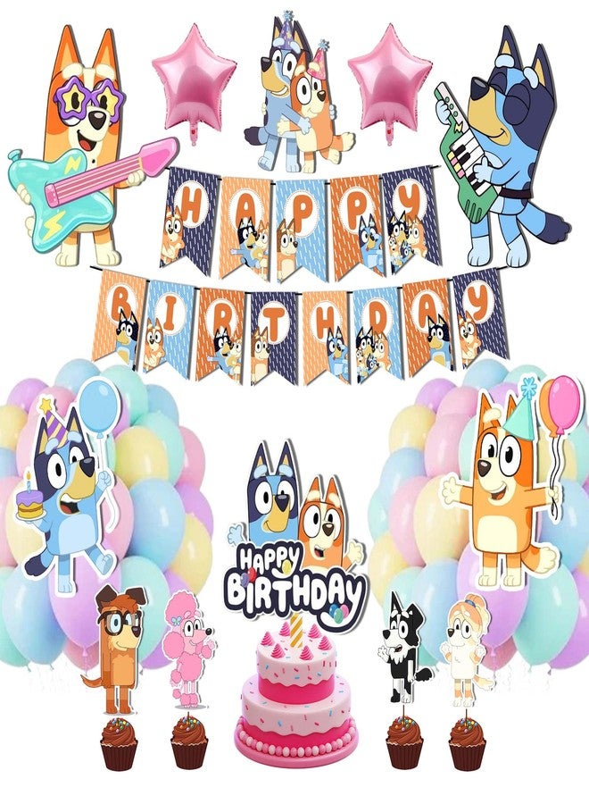 Partyjoy Bluey Decoration Kit Bluey Theme Birthday Party Supplies Set Cartoon Dog Birthday Banner & Cutouts |Premium Paper Quality set (With balloons) - Image 1