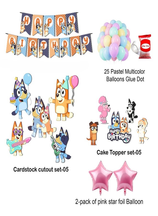 Partyjoy Bluey Decoration Kit Bluey Theme Birthday Party Supplies Set Cartoon Dog Birthday Banner & Cutouts |Premium Paper Quality set (With balloons) - Image 2