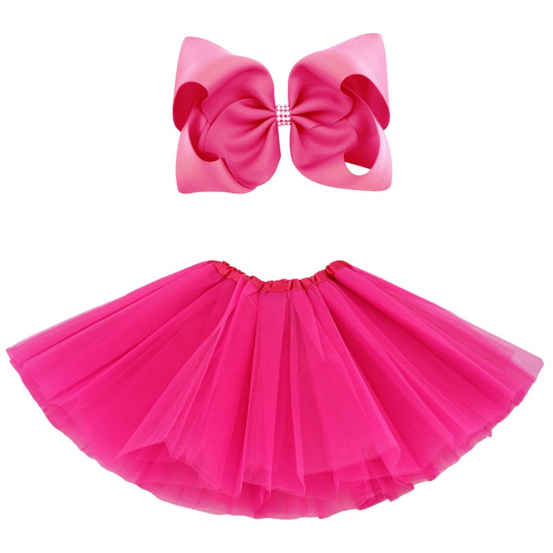 BGFKS 5 Layered Tulle Tutu Skirt for Girls with Hairbow, Ballet Dressing Up Kid Tutu Skirt Hot Pink - Image 5