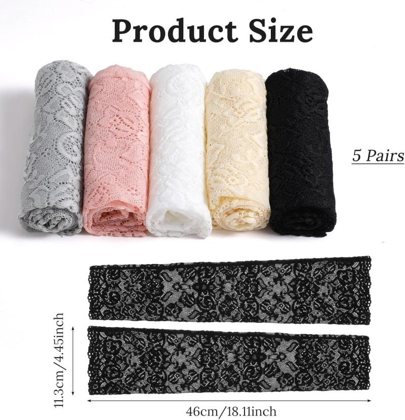 Women's Lace Arm Sleeves: Black+White, Hollow-out Fingerless Sleeves - Boho Chic Fashion Arm Sleeves for Women - Image 2