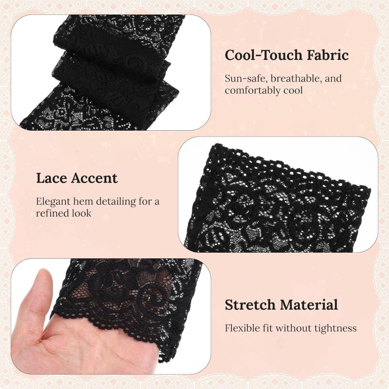 Women's Lace Arm Sleeves: Black+White, Hollow-out Fingerless Sleeves - Boho Chic Fashion Arm Sleeves for Women - Image 3