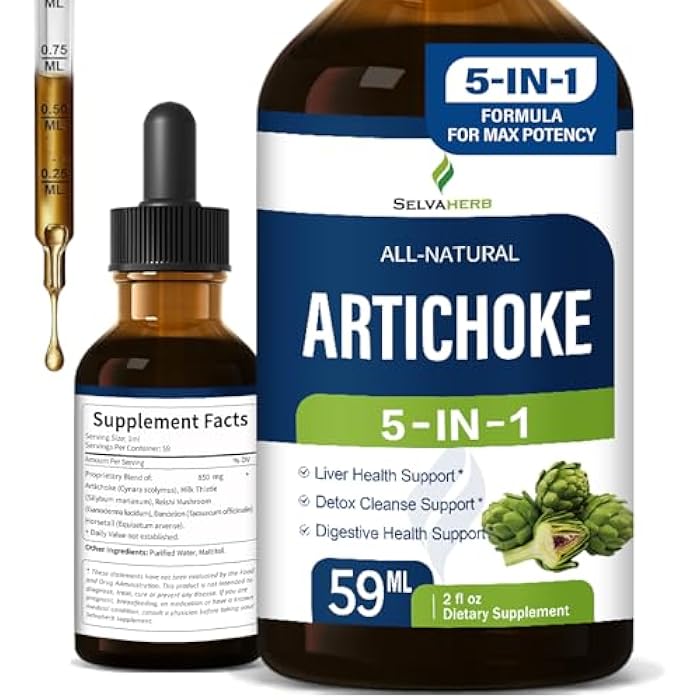 Selvaherb Artichoke Leaf Extract Drops for Liver Detox Cleanse & Repair, Milk Thistle 5-in-1 Natural Herbal Formula, Liver Health Support Supplment w/Dandelion Horsetail, High Absorbtion. 2oz - Image 1
