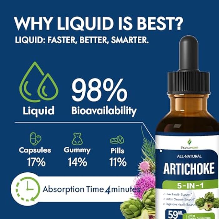Selvaherb Artichoke Leaf Extract Drops for Liver Detox Cleanse & Repair, Milk Thistle 5-in-1 Natural Herbal Formula, Liver Health Support Supplment w/Dandelion Horsetail, High Absorbtion. 2oz - Image 5