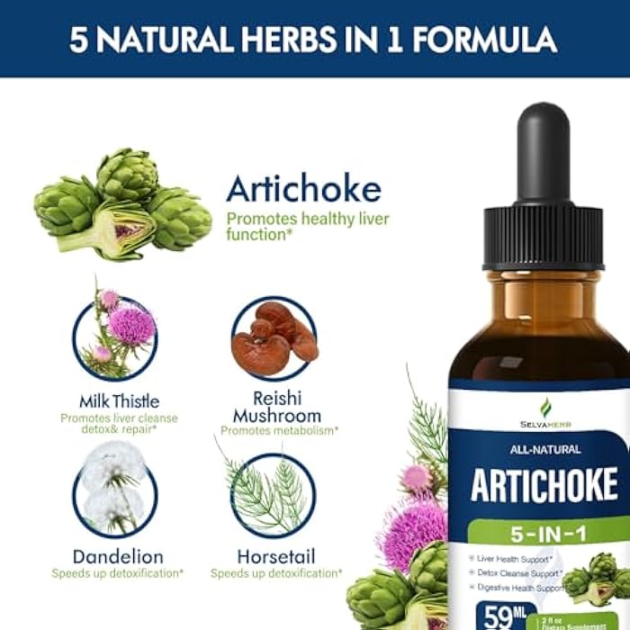 Selvaherb Artichoke Leaf Extract Drops for Liver Detox Cleanse & Repair, Milk Thistle 5-in-1 Natural Herbal Formula, Liver Health Support Supplment w/Dandelion Horsetail, High Absorbtion. 2oz - Image 4