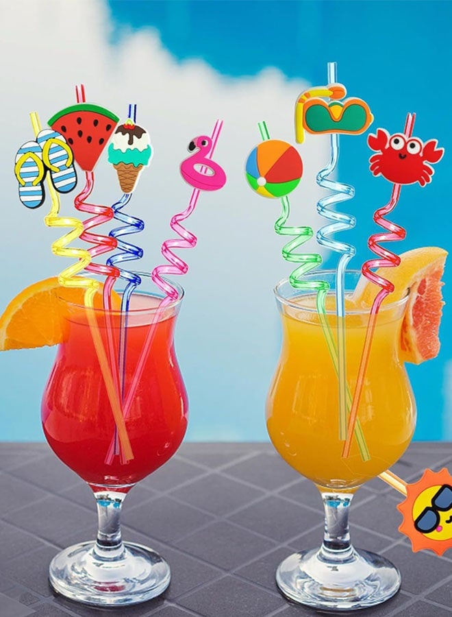 8pcs 3D كوكتيل القش - ملحقات الحزب الاستوائي للمشروبات والعصائر لون عشوائي قابل لإعادة الاستخدام - Image 4