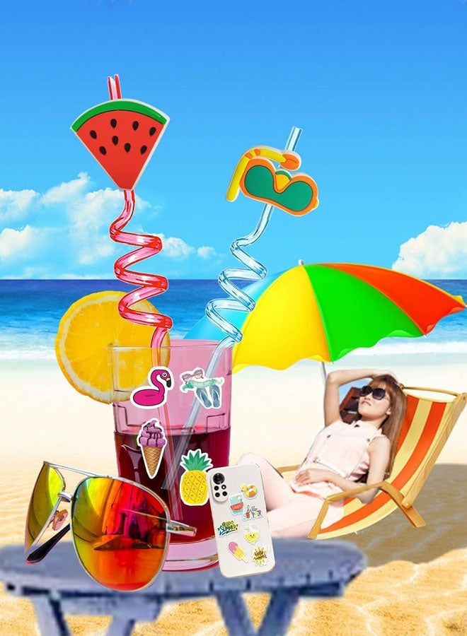 8pcs 3D كوكتيل القش - ملحقات الحزب الاستوائي للمشروبات والعصائر لون عشوائي قابل لإعادة الاستخدام - Image 2