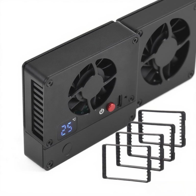 Camera External Cooling Fan: Black Aluminum Alloy, 4 Mounting Adapter Plates - Efficient Adjustable 12℃-30℃ Cooling System, 26dB Low Noise, USB-C Powered for Live Streaming Video Recording Compatible - Image 1