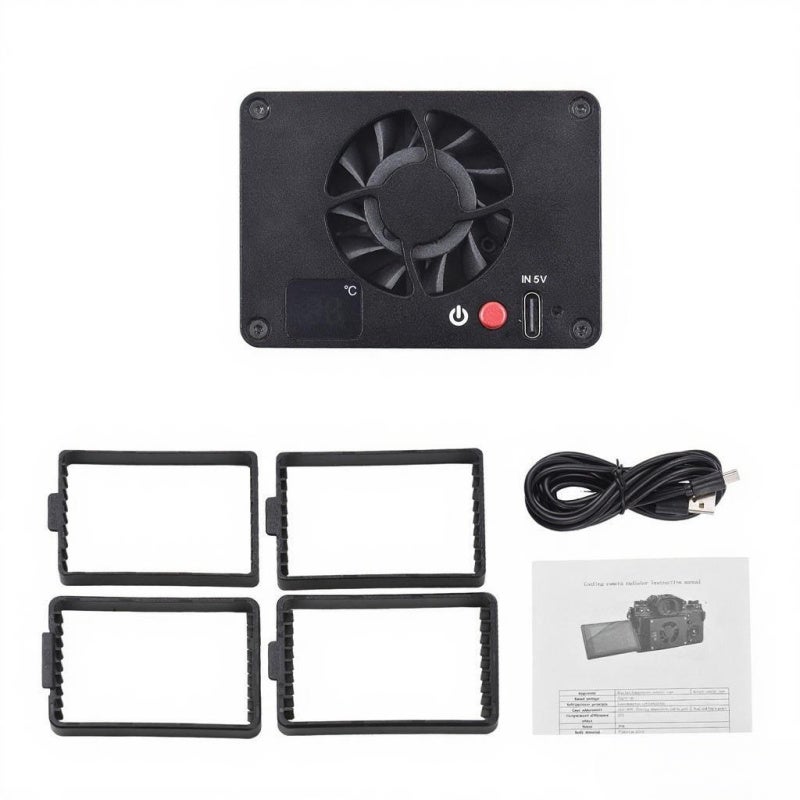 Camera External Cooling Fan: Black Aluminum Alloy, 4 Mounting Adapter Plates - Efficient Adjustable 12℃-30℃ Cooling System, 26dB Low Noise, USB-C Powered for Live Streaming Video Recording Compatible - Image 4