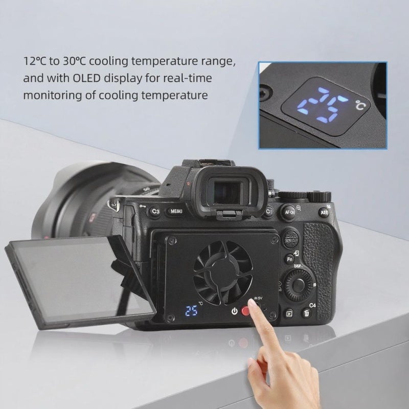 Camera External Cooling Fan: Black Aluminum Alloy, 4 Mounting Adapter Plates - Efficient Adjustable 12℃-30℃ Cooling System, 26dB Low Noise, USB-C Powered for Live Streaming Video Recording Compatible - Image 5