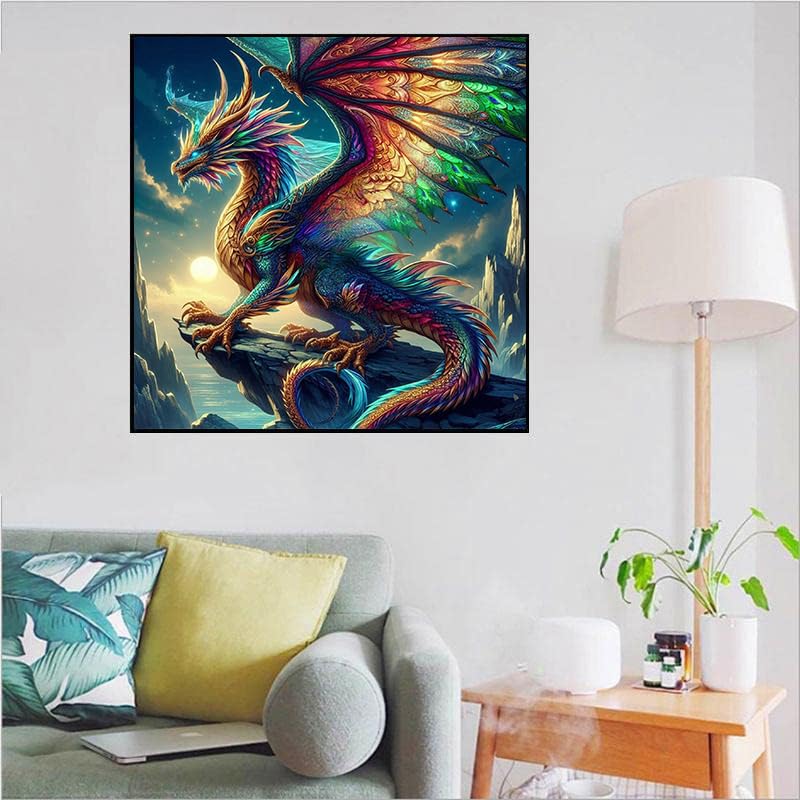 Ekuxom Dragon Diamond Art Kits for Adults, Dragon Diamond Painting Kits, Round Diamond Art Dragon Full Drill Gem Art for Beginners Gifts Home Wall Decor 14x14 inch - Image 3