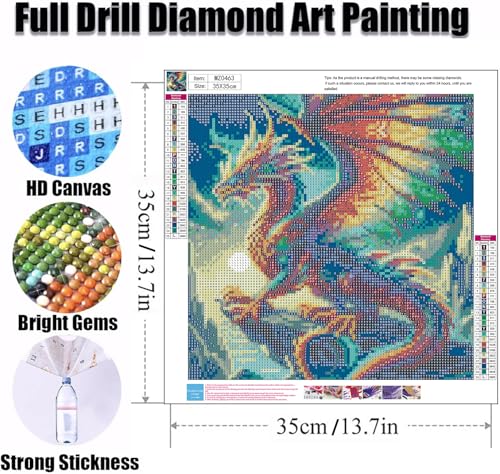 Ekuxom Dragon Diamond Art Kits for Adults, Dragon Diamond Painting Kits, Round Diamond Art Dragon Full Drill Gem Art for Beginners Gifts Home Wall Decor 14x14 inch - Image 2