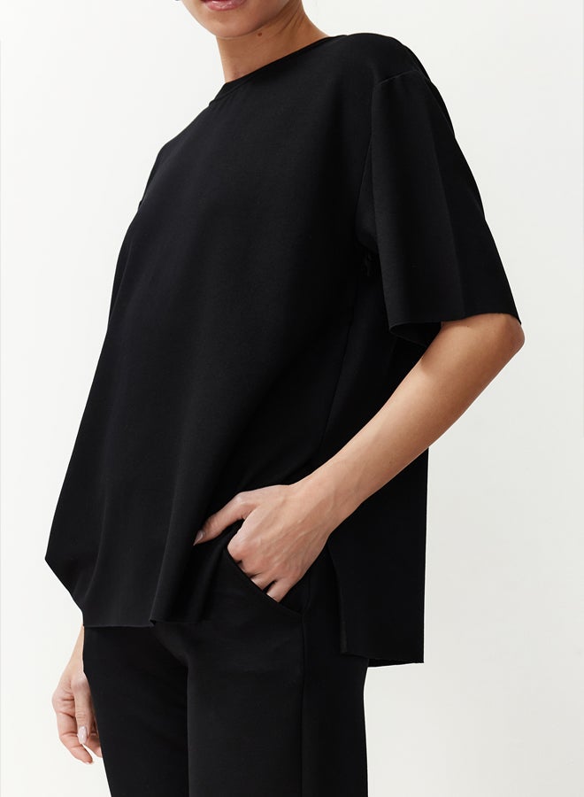 trendyol Black Crew Neck Short Sleeve Basic Jogger Knitted Blouse Pants Top-Bottom Set TWOSS24AU00120  - Image 3