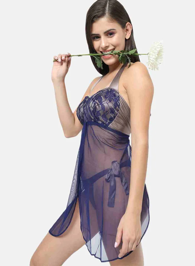 تايك تو كلاموتن دانتيل ياقة رسن تنورة غير متماثلة بابي دول