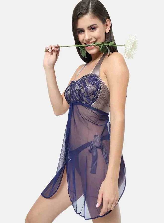 Take Two Lace Halter Neck Asymmetric Hem Babydoll By KLAMOTTEN