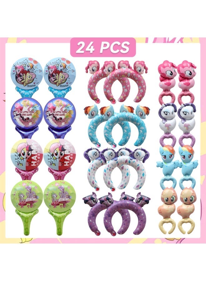 FRUITFUL PARTY 24PCS My Little Pony Foil Balloon Set for Kids – My Little Pony Handheld Stick Balloons & Wearable Headband Balloons, Wrist Wearing Balloons My Little Pony Birthday Party Decorations, Photo Props & Party Favors - Image 3