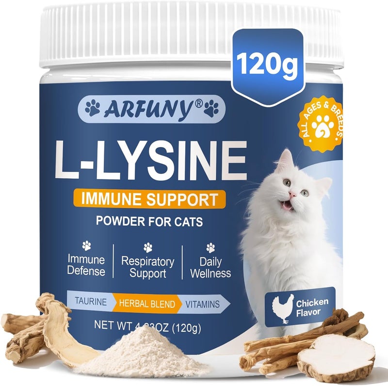 SANTKOL L-Lysine for Cats - Lysine for Cats - Support Immune System, Respiratory, Eye Health - Cat Lysine Powder with Taurine, Herbal Blend, Vitamins - Ease Sneezing, Runny Nose, Watery Eyes - Chicken Flavor - Image 1