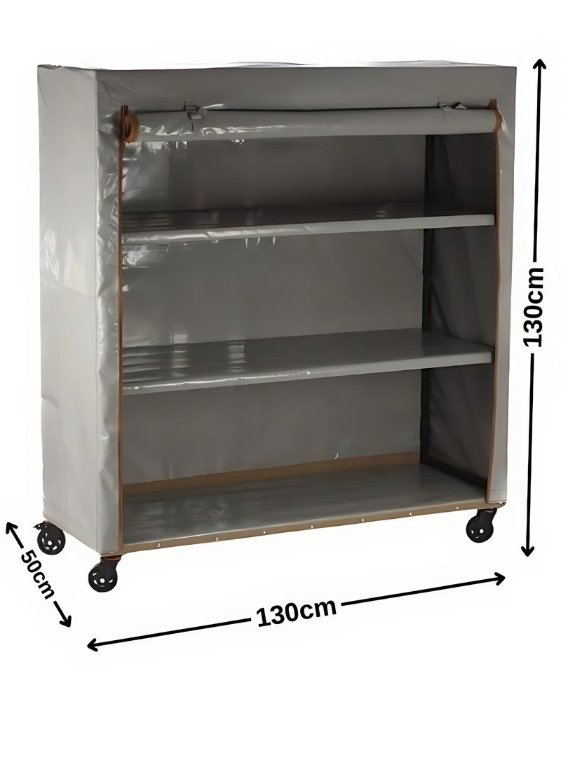 Bin Amaar Multi Tiers Dust Proof Rack Storage Portable Steel Stack able Storage Rack Cabinet Organizer Multipurpose Storage Rack 130x130x50cm Grey - Image 5