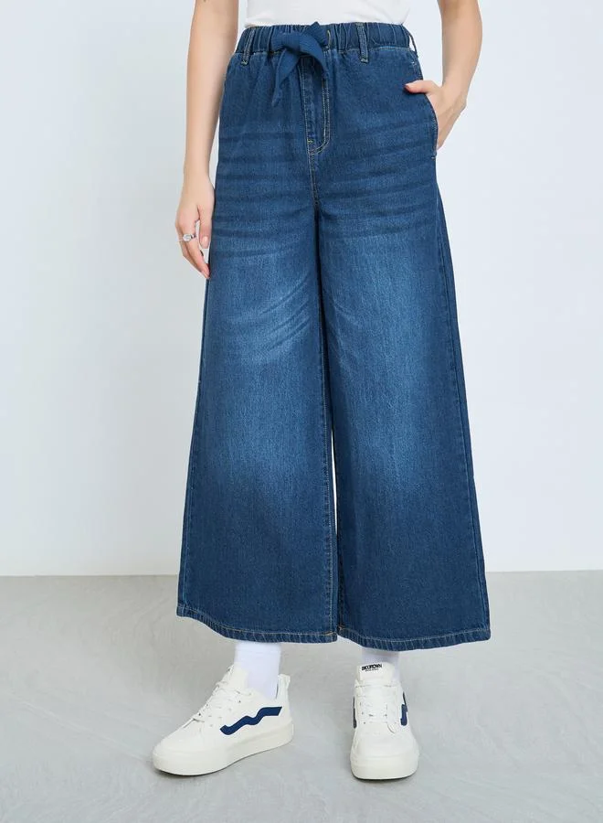 Styli Mid Rise Elasticated Waistband Wide Leg Jeans