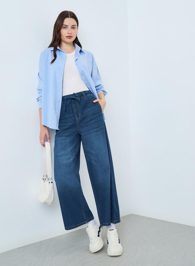 Styli Mid Rise Elasticated Waistband Wide Leg Jeans - Image 1