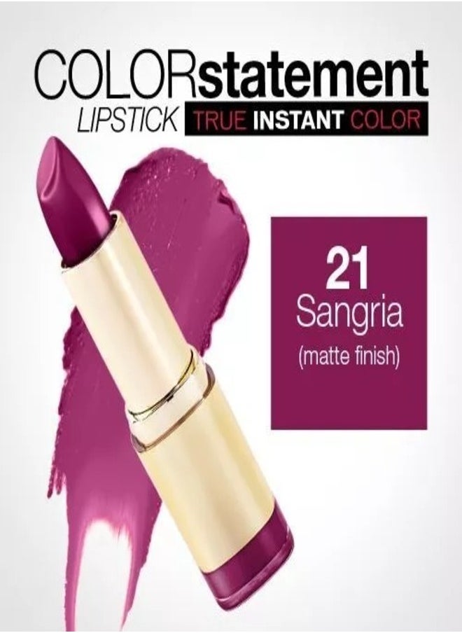 MILANI - Milani Color Statement Matte Lipstick 21 Sangria Cruelty-Free Nourishing Lipstick in Vibrant Shades 5g - Image 1