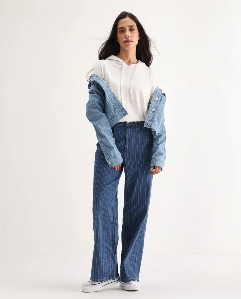 ريريزم Women's Striped Wide Leg Jeans