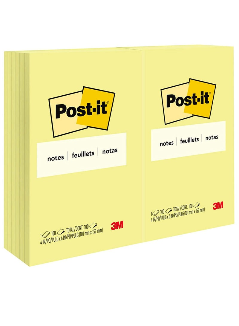 3M 100-Piece Sticky Notes 4X6 Inch Size Yellow - Image 1