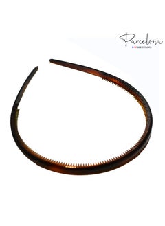 Parcelona Parcelona French Thin Set of 2 Tortoise Shell Brown and Black Comb Hair Headbands with Inner Teeth Nibs  - Image 5