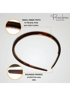 Parcelona Parcelona French Thin Set of 2 Tortoise Shell Brown and Black Comb Hair Headbands with Inner Teeth Nibs  - Image 3