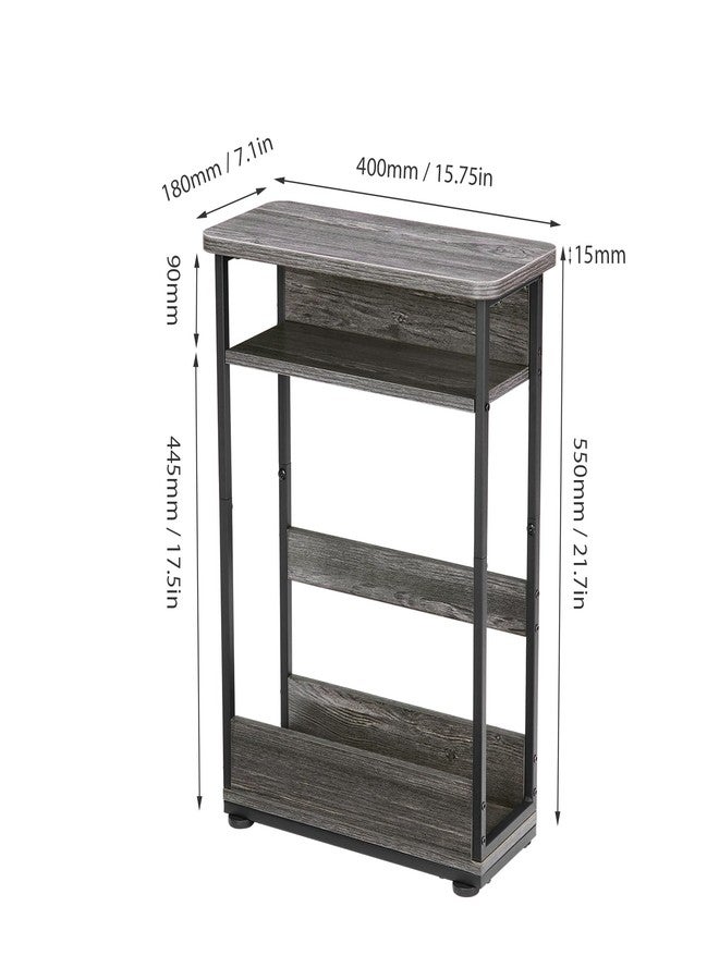 YEAKOO End Table for Narrow Space, 3 Tier Narrow Side Tables Modern Sofa Table with Storage Shelf, Bedside Table Slim Nightstand with Magazine Rack Living Room Home Office (Grey) - Image 5