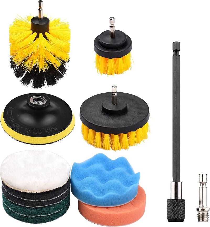 Eacam 12PCS/SET Electric Drill Brush Scrub Pads Kit Power Scrubber Cleaning Kit Cleaning Brush Scouring Pad for Carpet Glass Car Clean - Image 1