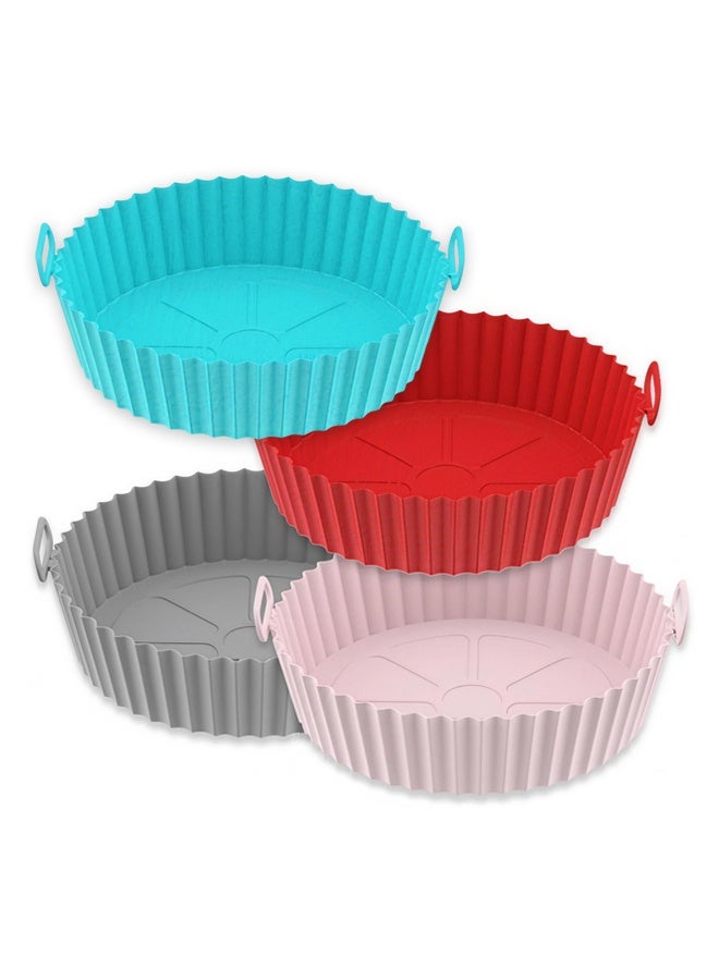 4 Pack Reusable Round Air Fryer Silicone Liners With Double Handles, Multi Color Silicone Baking Pot For Oven Microwave - Image 1
