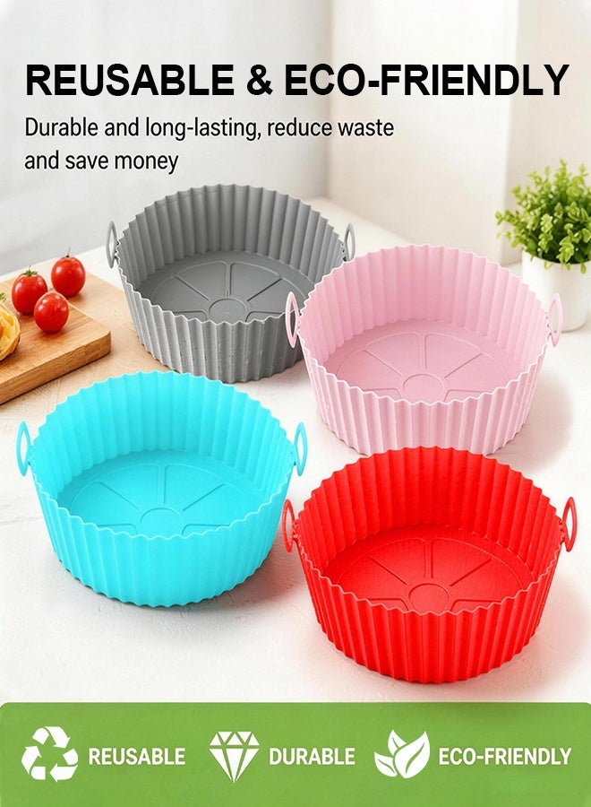 4 Pack Reusable Round Air Fryer Silicone Liners With Double Handles, Multi Color Silicone Baking Pot For Oven Microwave - Image 5