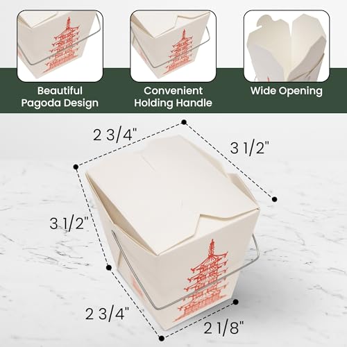 Great Credentials 15 Count 16 oz Pagoda Wire Handle Chinese Takeout Box Oyster Pails - Image 2