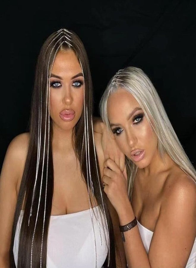 CHIROGRAPHY 4 Pcs Premium Long Pearl and Rhinestone Hair Chains,Hair Clip Extensions Nightclub Party Daily Accessories for Women and Girls(2 silver chain+2 pearl chain) - Image 5
