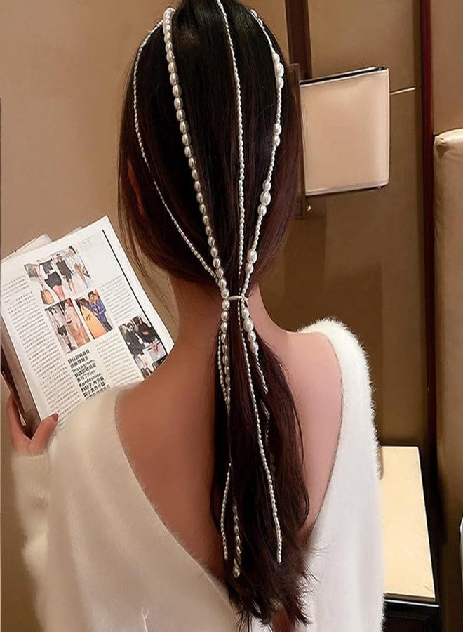 CHIROGRAPHY 4 Pcs Premium Long Pearl and Rhinestone Hair Chains,Hair Clip Extensions Nightclub Party Daily Accessories for Women and Girls(2 silver chain+2 pearl chain) - Image 3