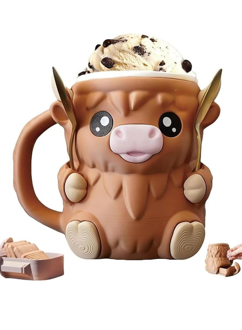general Highland Cow Ice Pint Holder,Ice Cream Pint Sleeves Cover with Handle,Cute Animal Ices Creams Cooler Container Leak Proof Popsicle Cozy Beer Can Cup, Highland Cow Lover Gifts - Image 1