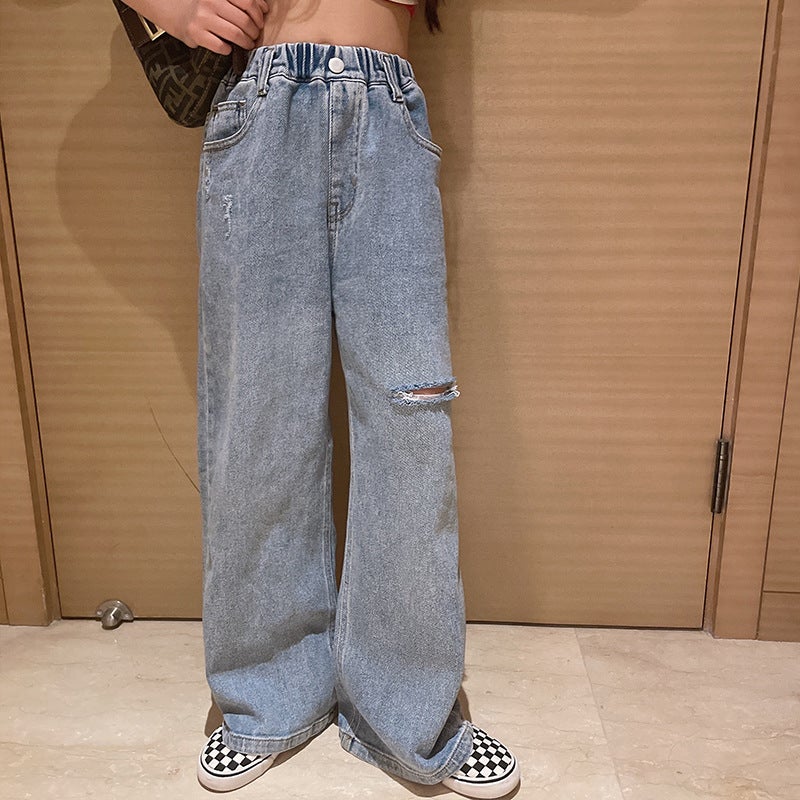 Children'S Clothing Girls' Jeans Korean Style Spring & Fall Style Medium And Large Children'S Girls' Fashionable Little Girls' Pants - Image 4