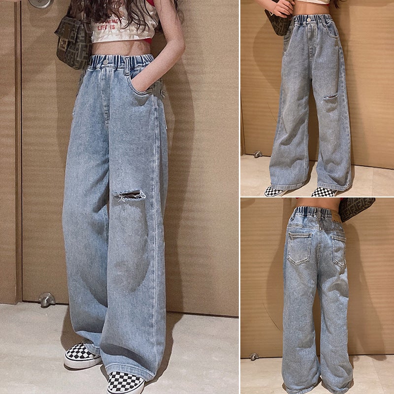 Children'S Clothing Girls' Jeans Korean Style Spring & Fall Style Medium And Large Children'S Girls' Fashionable Little Girls' Pants - Image 2