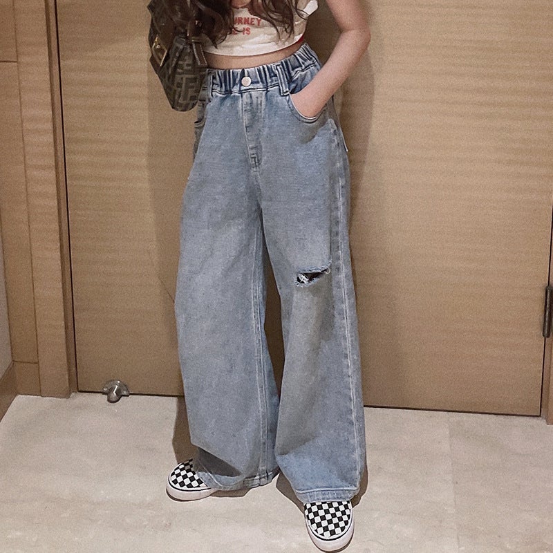 Children'S Clothing Girls' Jeans Korean Style Spring & Fall Style Medium And Large Children'S Girls' Fashionable Little Girls' Pants - Image 5