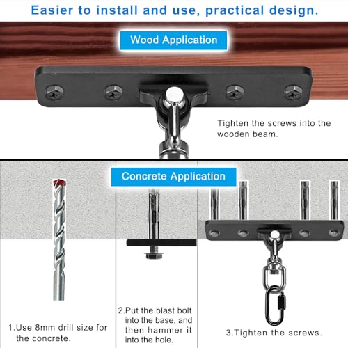 Dolibest Heavy Bag Hanger, Wall Ceiling Mount Hook 360° Rotation Wood Beam Holder Body Weight Strength Training Systems, Wood Beam Holder with Spring and 1 Carabiner, 5Wood Screws for Wooden Sets - Image 5