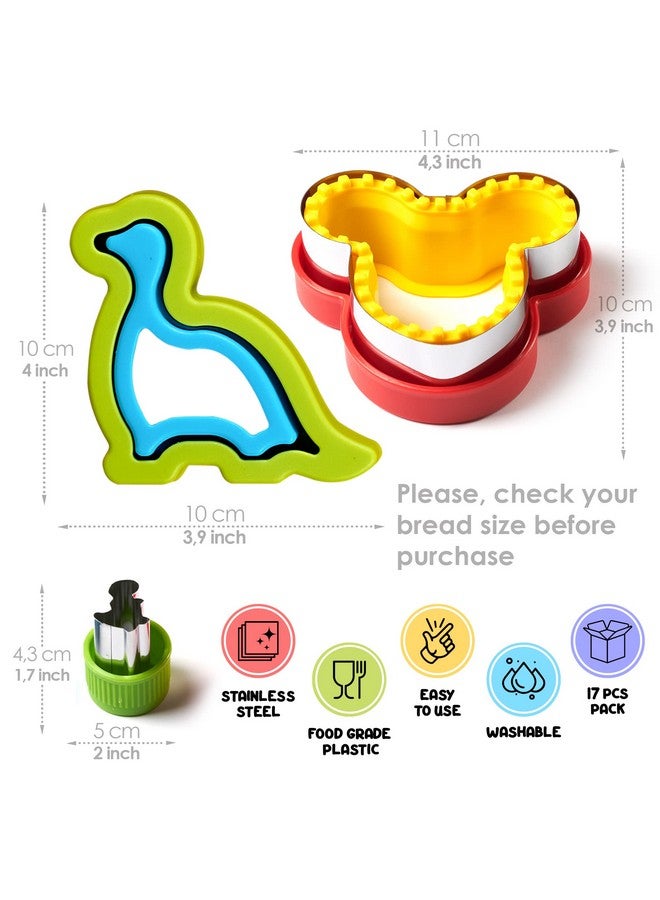 Get Fresh Sandwich Cutters And Sealers For Children 17Pcs Stainless Steel Sandwich Sealers And Veggie Cutters For Kids Dino Mouse Metal Bread Decrusters 5 Vegetable Shapes 10 Animal Food Picks - Image 3