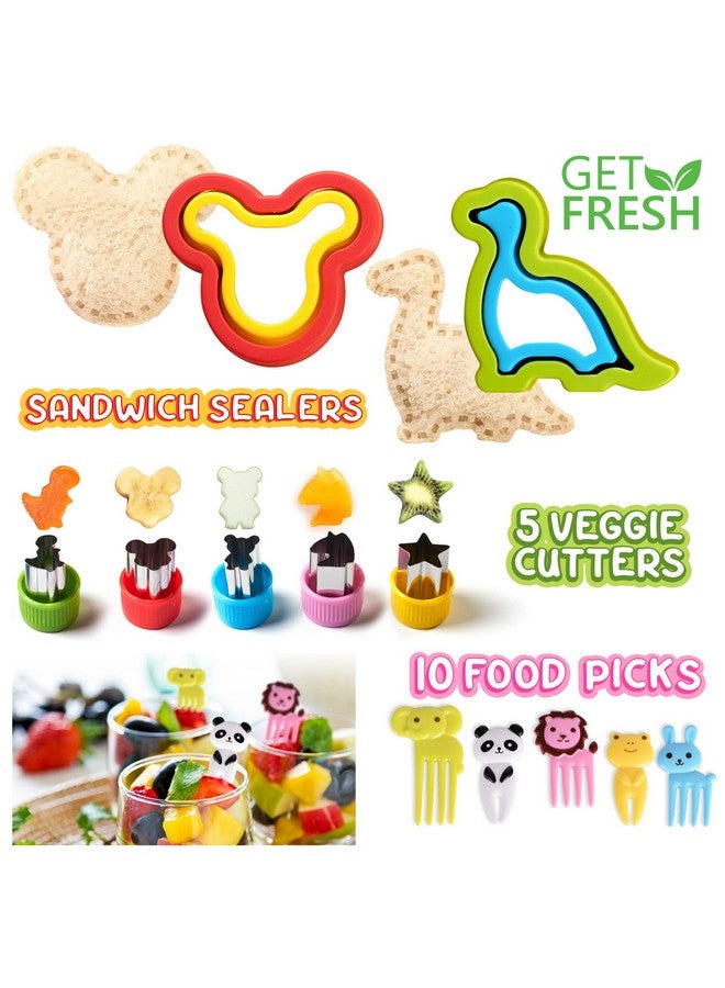 Get Fresh Sandwich Cutters And Sealers For Children 17Pcs Stainless Steel Sandwich Sealers And Veggie Cutters For Kids Dino Mouse Metal Bread Decrusters 5 Vegetable Shapes 10 Animal Food Picks - Image 2